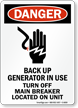 Back Up Generator In Use ANSI Danger Sign