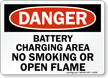 Danger Battery Charging Smoking Flame Sign