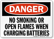 Danger Smoking Flames Charging Batteries Sign