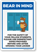 Bear In Mind: Please Disinfect Your Locker Signs