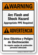 Bilingual Arc Flash Shock Hazard, PPE Required Sign
