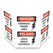 Bilingual, Danger: Overhead Power Lines, Peligro: Lineas Aereas Electricas Interlocking Barricade Sign