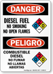 Diesel Fuel No Smoking Open Flames Bilingual Sign