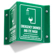 Bilingual Emergency Shower and Eyewash Projecting Sign