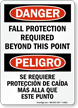 Bilingual Fall Protection Required Beyond Point Sign