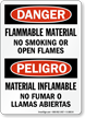 Flammable Material No Smoking Open Flames Bilingual Sign