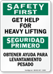 Bilingual Get Help For Heavy Lifting Sign