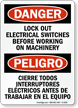 Lockout Electrical Switches Before Working Bilingual Sign
