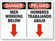 Bilingual Danger Men Working Below Sign