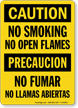 Bilingual No Smoking No Open Flames Sign