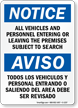 Notice Vehicles Personnel Subject To Search Bilingual Sign