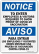 Notice: To Enter Employees and Visitors Required to Show Proof of Vaccination