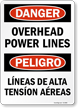 Bilingual Hazardous Voltage Power Lines Overhead Sign