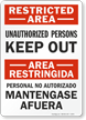 Restricted Area Restringida Unauthorized Persons Sign