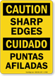 Bilingual Sharp Edges OSHA Caution Sign