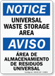 Bilingual Universal Waste Storage Area Notice Sign