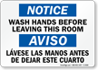 Bilingual Notice Wash Hands Before Leaving Sign