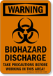 Biohazard Discharge Take Precautions Before Working Warning Sign