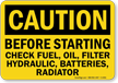 Check Fuel Oil Filter Sign