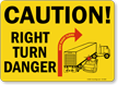 Caution Right Turn Danger Sign