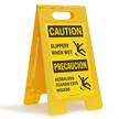 Bilingual Caution Slippery When Wet Free Standing Sign