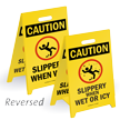 Reversible Fold-Ups®Caution Slippery When Wet/Icy Sign
