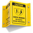 Caution Check Mirror Traffic Before Proceeding Sign