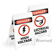 Danger High Voltage Reversible Fold Ups Floor Sign