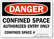 Confined Space Authorized Entry Only Sign