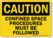 Confined Space Procedures Must Be Followed Sign