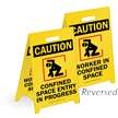 Caution Confined Space Reversible Fold Ups Floor Sign