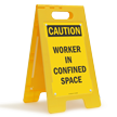 Caution Worker in Confined Space Fold Ups® Floor Sign