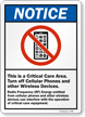 Critical Care Area Turn Off Cellular Phones Sign