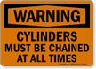 Warning Cylinders Must Be Chained Sign