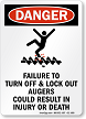 Failure To Turn-Off and Lock-Out Augers Cause Injury Sign