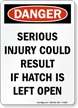 Danger Hatch Left Open Sign