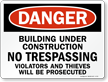 Danger Building Under Construction Sign