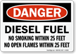 Diesel Fuel No Smoking Within 25 Feet Sign