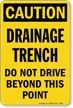 Drainage Trench Do Not Drive Caution Sign