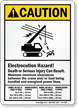 Electrocution Hazard, Maintain Minimum Clearance ANSI Caution Sign