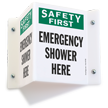 Emergency Shower Here Projecting Sign