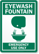 Eyewash Fountain Emergency Use Only Sign