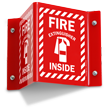 Projecting Fire Extinguisher Inside Sign with Striped Border
