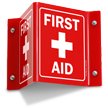Projecting First Aid Red Sign