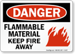Flammable Material Keep Fire Away Sign, OSHA Danger