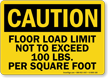 Floor Load Limit 100 Lbs Caution Sign