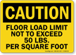 Floor Load Limit 50 Lbs Caution Sign