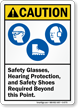 Safety Glasses, Hearing Protection, Shoes Required Caution Sign