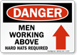 Danger Men Working Above Hard Hats Sign