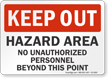 Hazard Area No Unauthorized Personnel Keep Out Sign